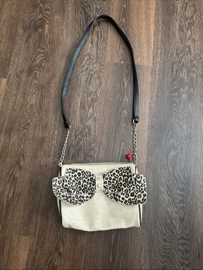 Betsey Johnson Cream Crossbody with Leopard Bow Accent